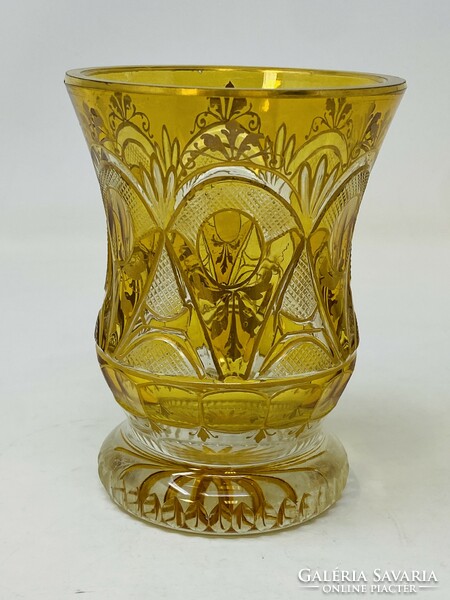 Antique überfang polished bieder stemware glass, goblet in honey color rz