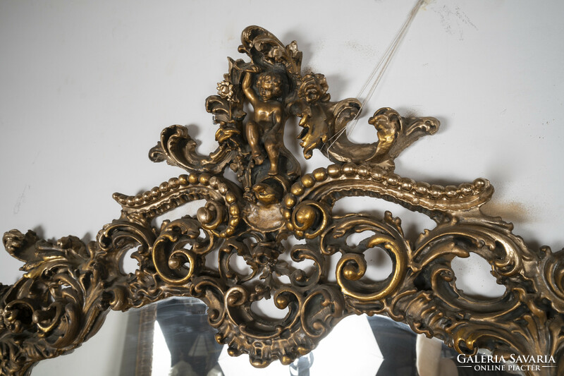 Antique large neo-baroque wall mirror with marble bracket