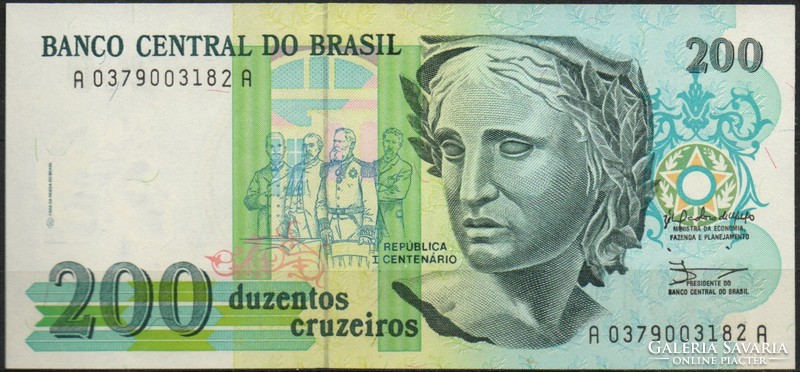 D - 151 -  Külföldi bankjegyek:  Brazilia 1990 200 Cruzerios  UNC