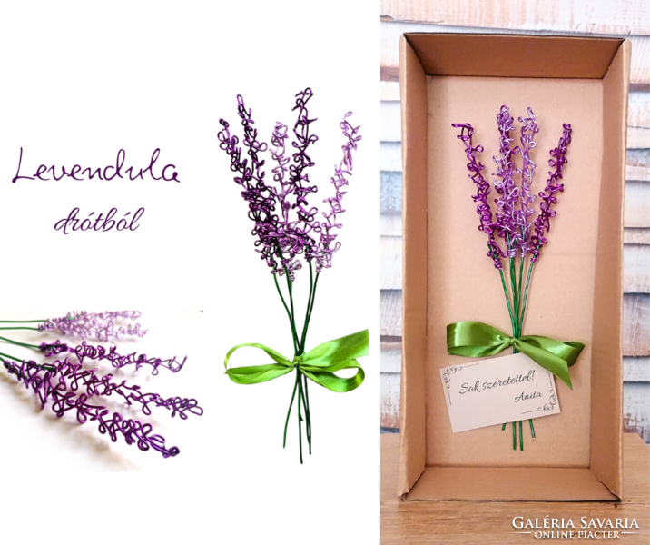 Levendula csokor drótból - egyedi lila örökvirág - virágos ajándékötlet hölgyeknek - élethű művirág