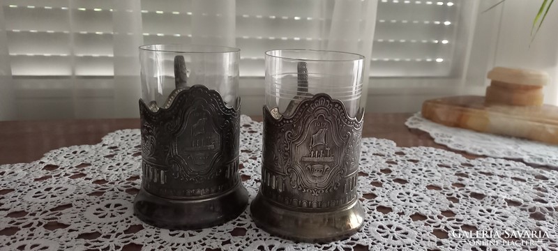 2 db orosz pohár tartó ezüstözött