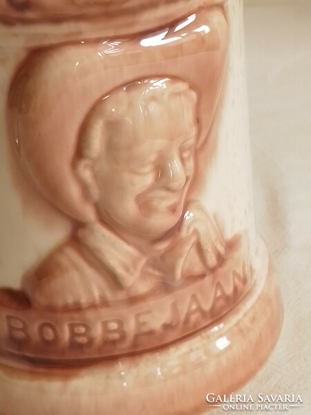 Belgian Flemish glazed earthenware ceramic beer mug krigli 0.5 liter bobbejaan shoepen porter