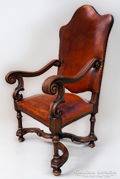 A816 antique chesterfield style leather armchair, throne chair