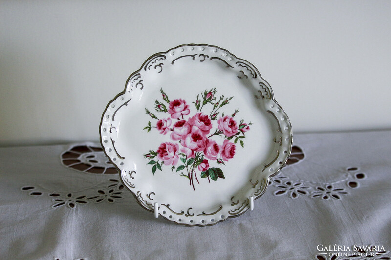 Aquincumi, openwork, handmade, silver feathered, rose, dessert plate. Collector's item.