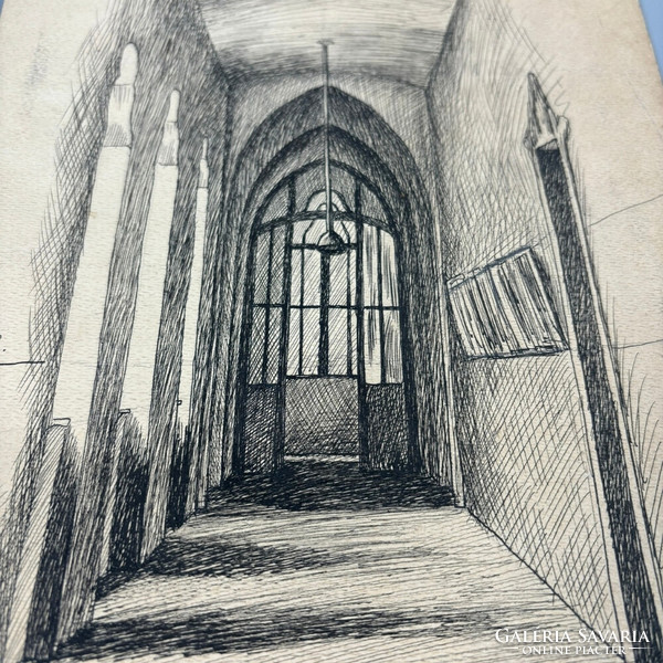 Cathedral corridor marked H. - ink, on cardboard - 20 no.