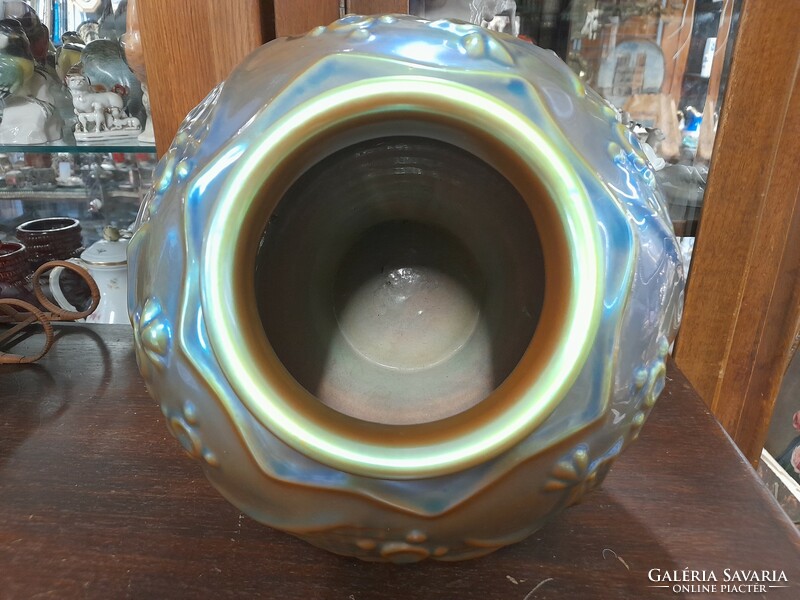 Zsolnay, sinco green eosin glaze, porcelain vase with birds. 24 Cm.