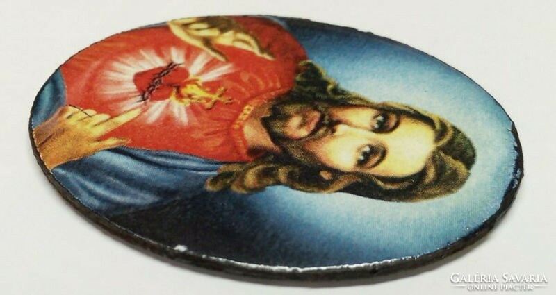 Heart of Jesus fire enamel pendant with prayer on the back, without frame
