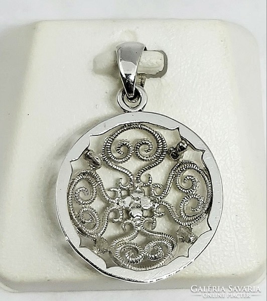 Silver pendant, circular, tendril pattern, vintage style, 925 silver jewelry