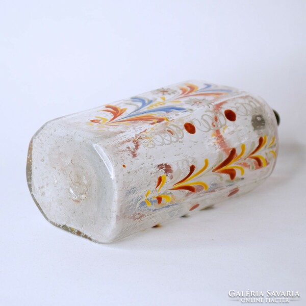 Colorless glass, enamel painted decoration, tin screw head without cap