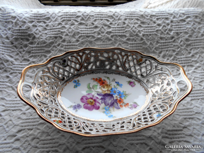 German porcelain flower bowl with old openwork border 22.5 cm x 14.5 cm