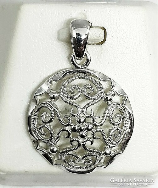 Silver pendant, circular, tendril pattern, vintage style, 925 silver jewelry
