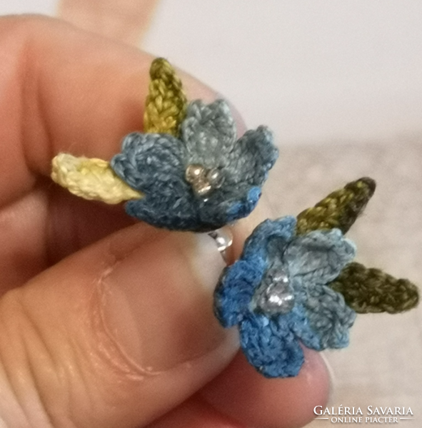 Earrings made with microcrochet blue