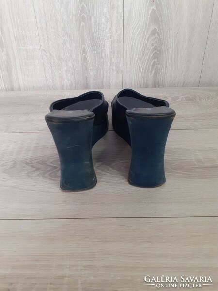 Gas platform leather wooden sole flip-flop sandals 38.5 - 39