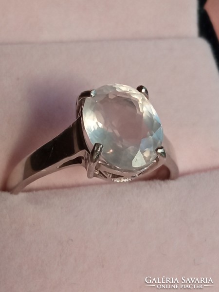 Rose quartz 925 silver ring 58