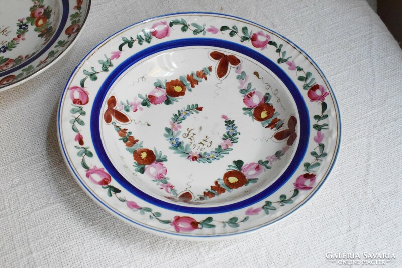 Antique porcelain decorative plate wedding bride's decorative bowl, blonde Zsuzsi 1906. , V.A. Sz.Zs. 1910