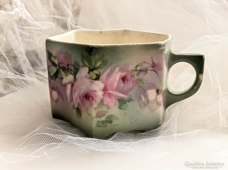 Antik fajansz rózsás teás csésze 9.2x6.3cm