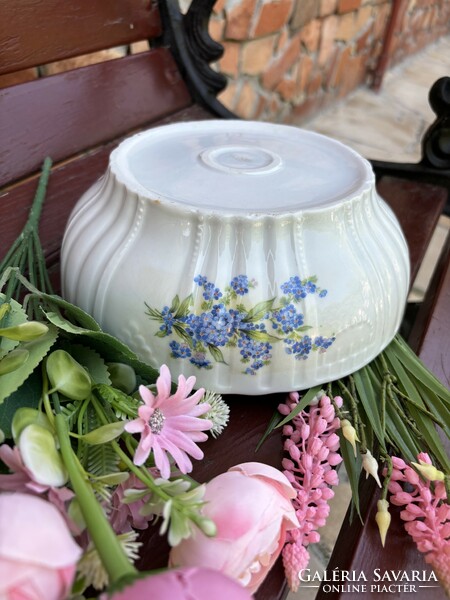 Zsolnay beautiful forget-me-not floral porcelain scone bowl rustic decoration, nostalgia