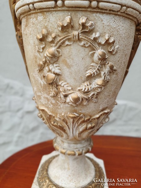 Pair of signed French plaster urn vases