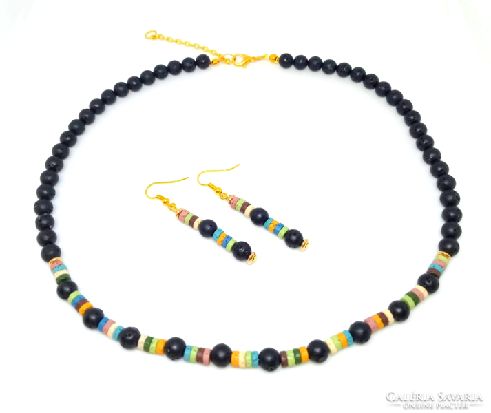 Lava stone necklace and earring mineral set 105
