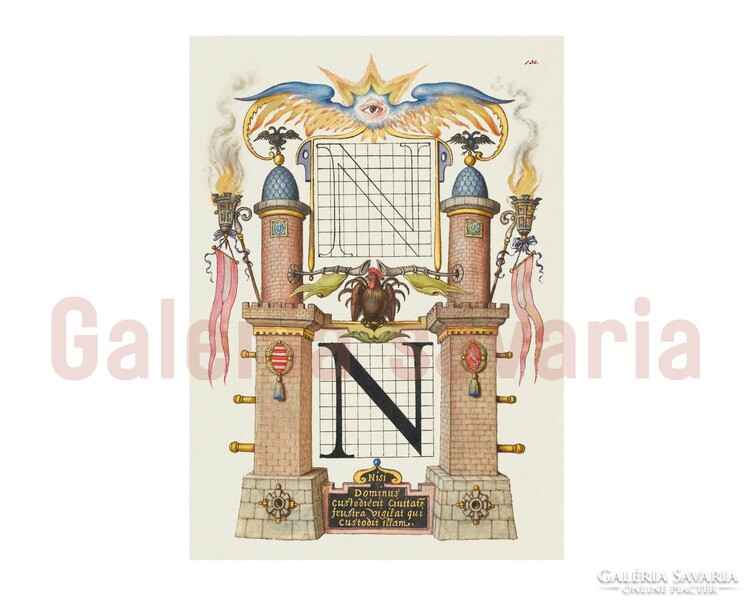 N betű gazdagon díszítve a 16. századból, a Mira Calligraphiae Monumenta alkotásból