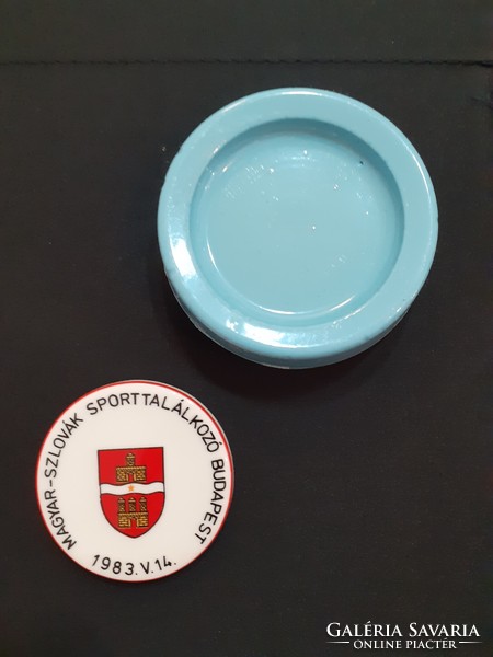 Hungarian-Slovak friendly sports meeting porcelain plaque and ashtray 1981 and 1983