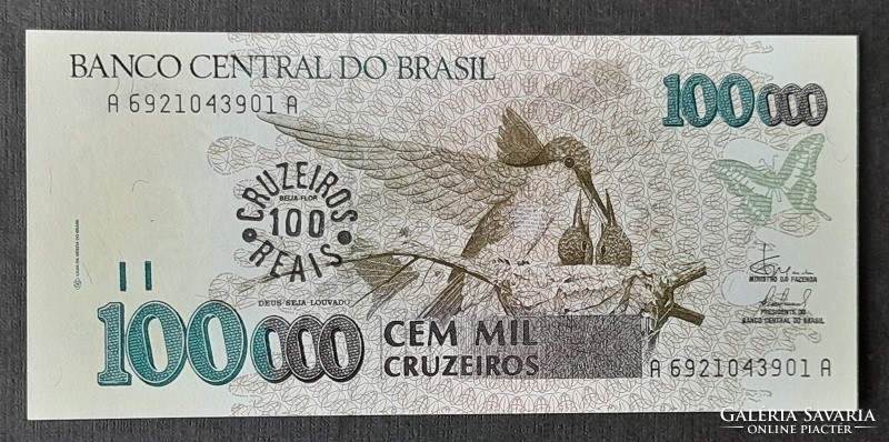 Brazil * 100000 cruzeiros 1993 - 100 cruzeiros reais overstamp
