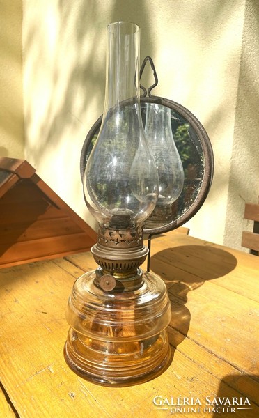 Old vintage large mirror glass kerosene lamp wall table, antique lamp