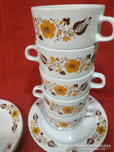Panni dekoros alföldi porcelánok - leveses-teás csésze, süteményes tányérok