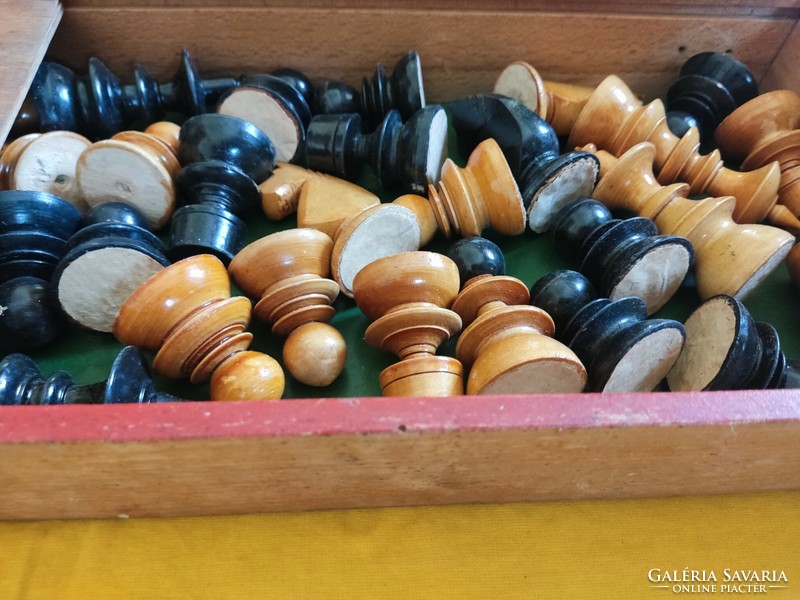 Old wooden chess pieces.