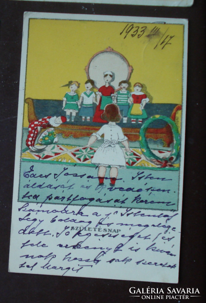Old Kozma Lojos postcard birthday litho