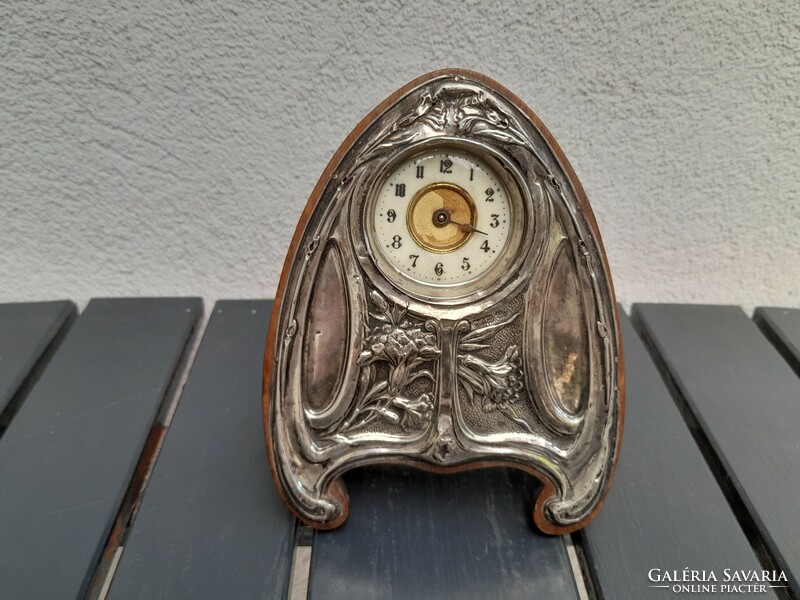 1,-Ft Nagyon ritka gyönyörű antik Szecis ezüst asztali óra működik
