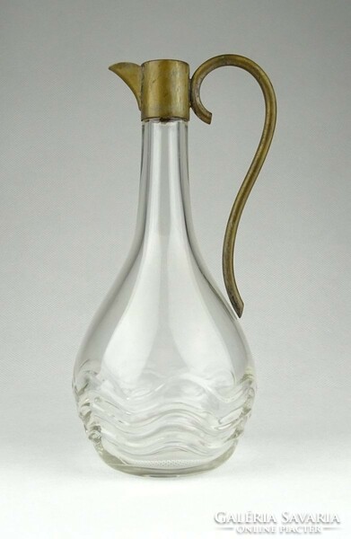0Z983 Antik bécsi szecessziós fújt üveg osztrák karaffa réz fejjel 16.5 cm