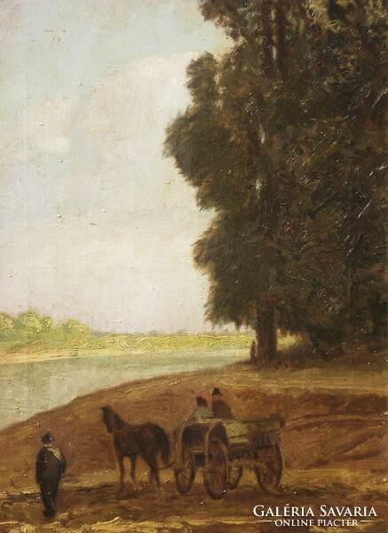 Ismeretlen festő (20.sz.első fele) : Szekér a folyóparton