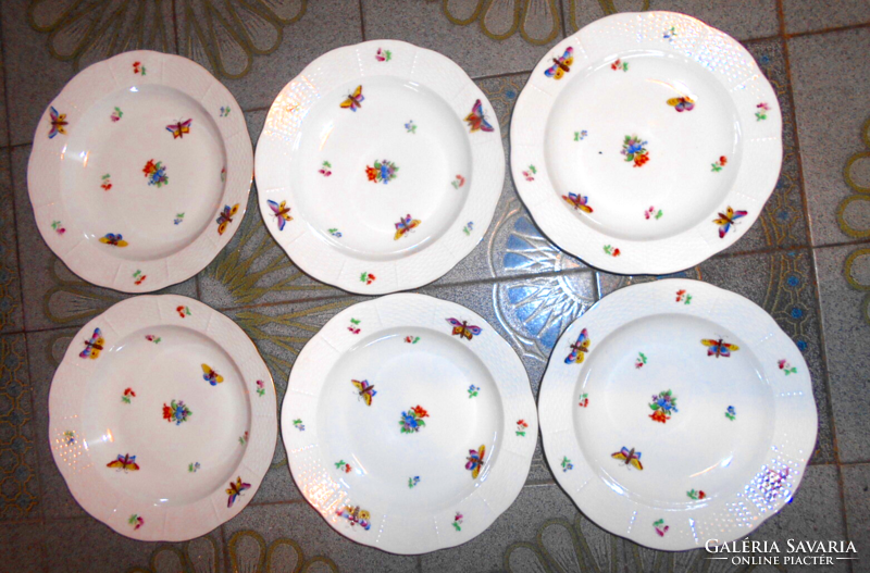 6 antique Herend puppilon (butterfly) pattern soup plate 24 cm