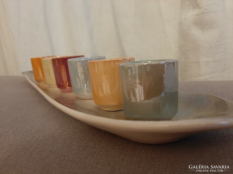 Nice bright luster glaze or eosin multi-colored stanpedlig glass with tray
