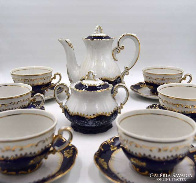 Zsolnay pompadour tea set, 6 cups + pourer + sugar bowl