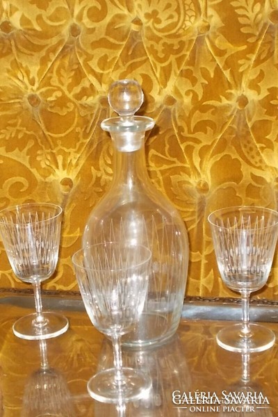 Old polished wine set, bottle with 3 glasses.Ii.