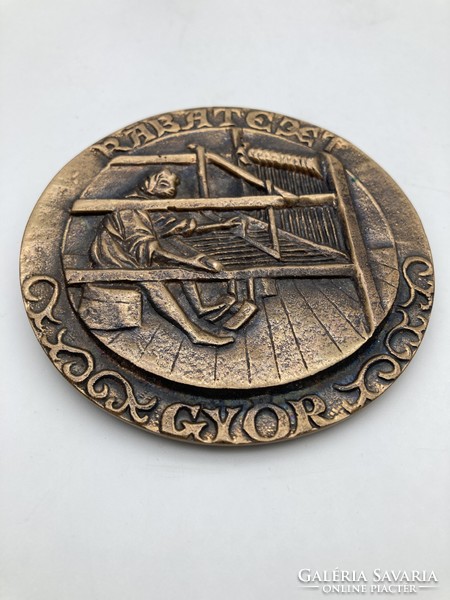 Tamás Asszonyi (1942-): rábatext Győr double-sided, marked, large retro bronze plaque