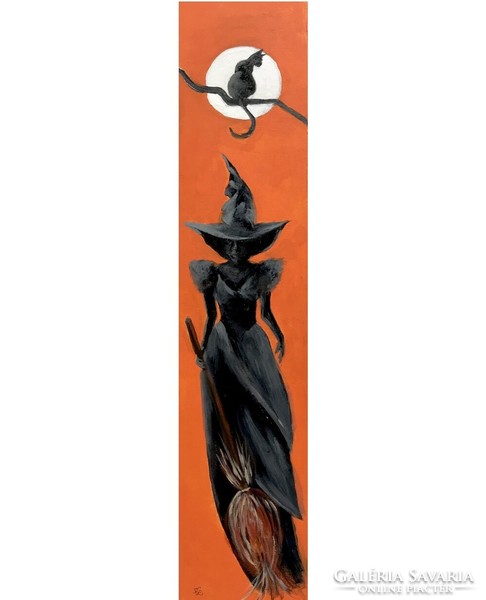 Halloween-dekoráció - akrilfestékkel lécre festett kép