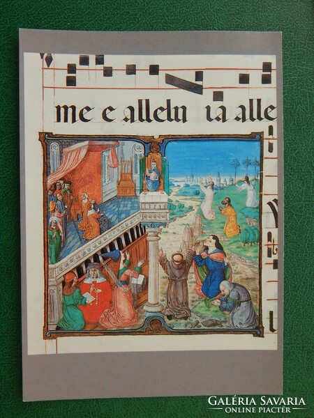 2 db Képeslap - Bibliotheca Corviniana sorozatból: GRADUALE /3, Mátyás bélyeggel, párban