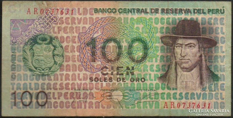 D - 192 - foreign banknotes: Peru 1976 100 soles de oro