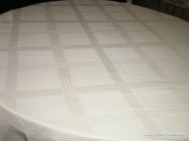 Antique checkered yellow huge damask tablecloth