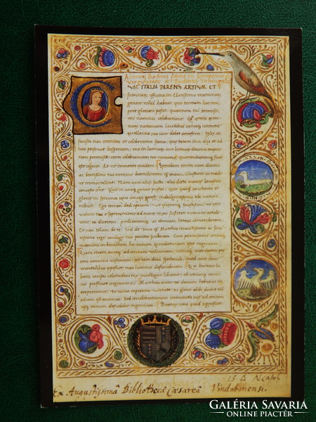 Képeslap - Bibliotheca Corviniana sorozat egyik tagja, Mátyás király bélyeggel, alkalmi bélyegzéssel