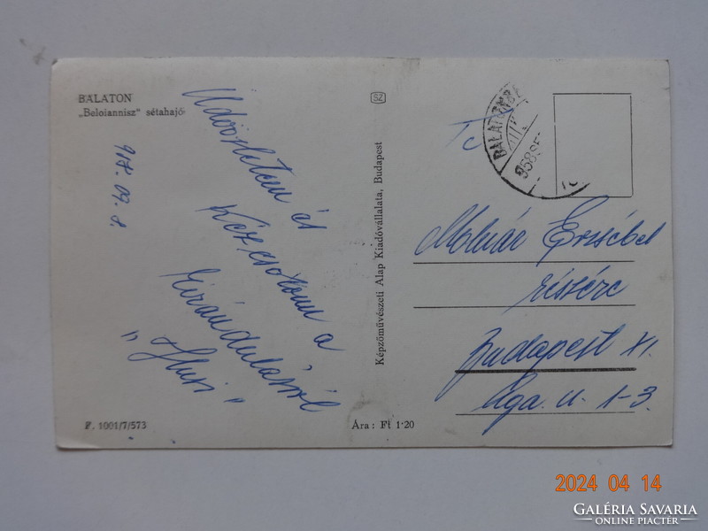 Régi képeslap: Beloiannisz sétahajó a Balatonon (1957)