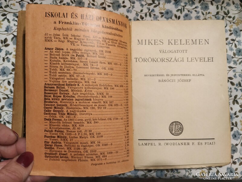 Mikes Kelemen válogatott törökországi levelei, Magyar könyvtár, háború előtti