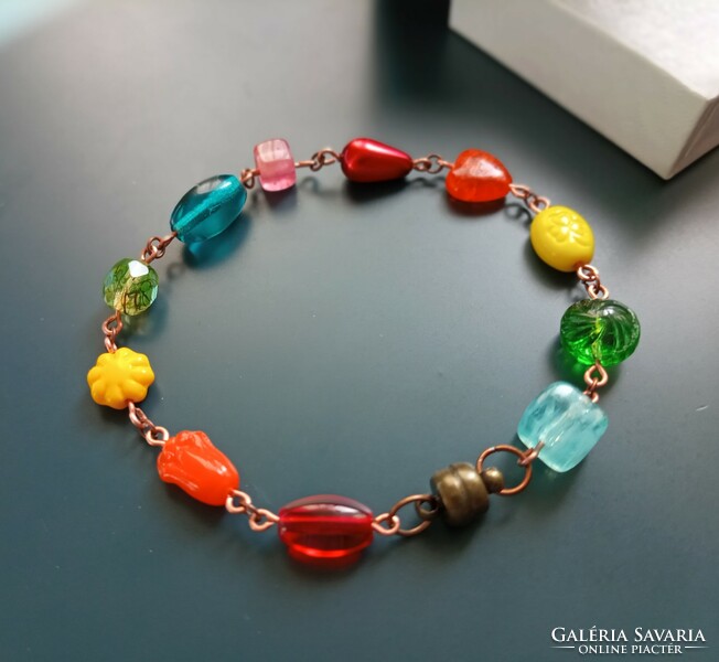 Bracelet made of high-quality Czech pressed glass beads, rainbow colors