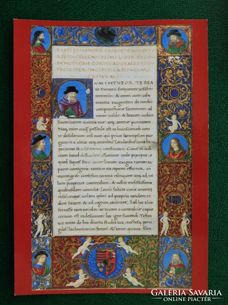 Postcard - from the bibliotheca corviniana series: miscellanea, with Matthias stamp