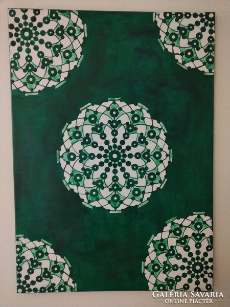 Zöld-fehér mandalák című festmény!