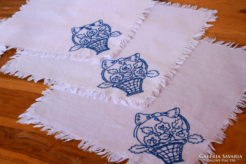 Old antique folk linen linen napkin set flower basket pattern 6 pcs 37 x 37