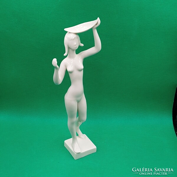 Rare collector's quarries (drasche) porcelain nude figure with bowl